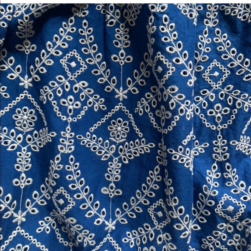Bright Blue Eyelet Off the Shoulder Bubble Top - Picture 5 of 5